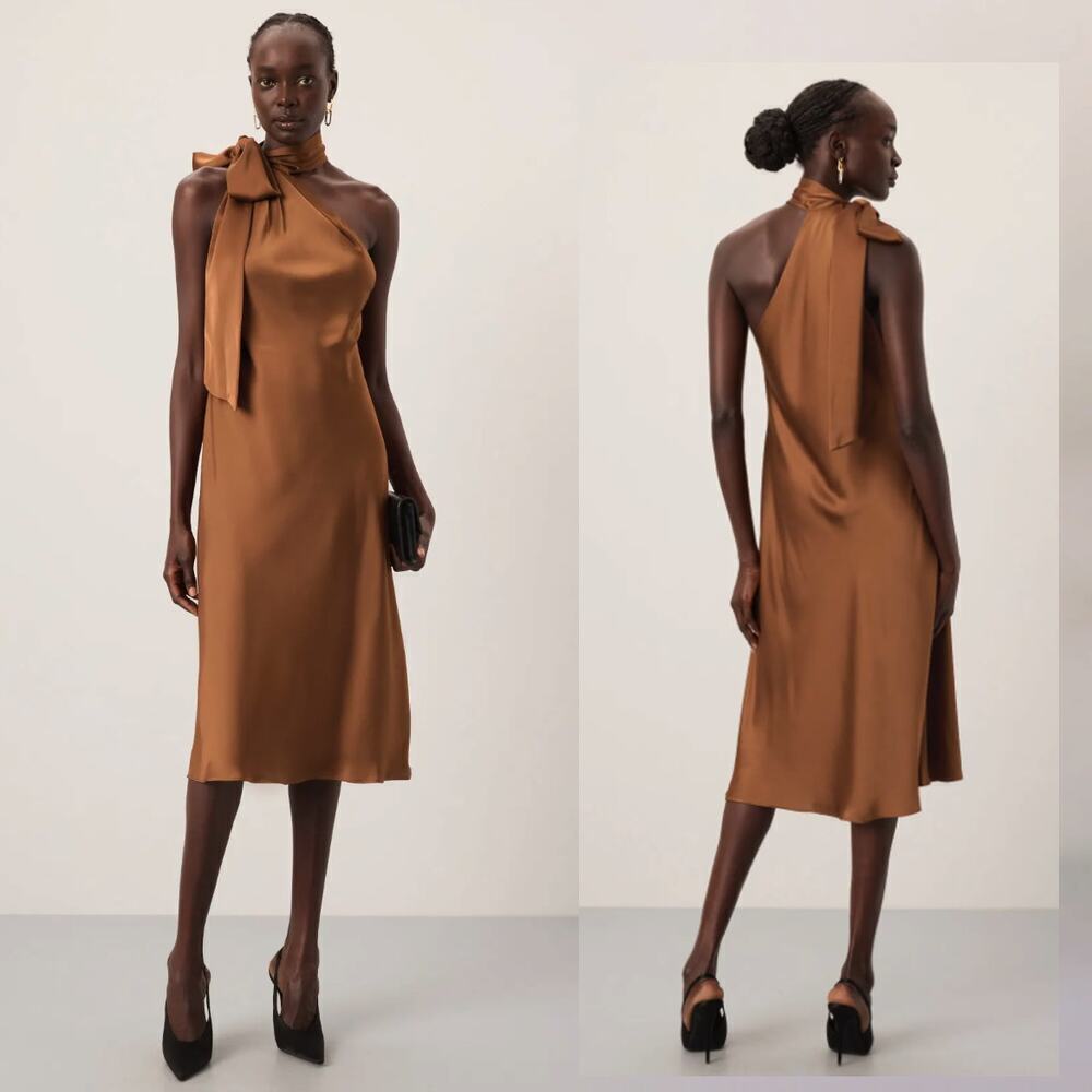 Lauren Ralph Lauren Brown Silk Tie Neck Dress - Size 8